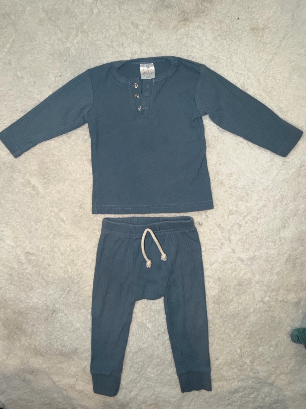 Ribbed Henley Kids Pajama Set - Slate Blue